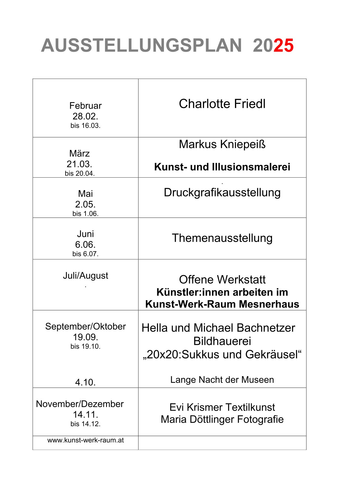 Ausstellungsplan 2025